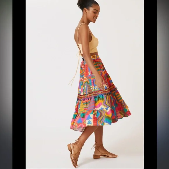 Anthropologie Farm Rio Printed Patchwork Midi Skirt - Picture 3 of 6